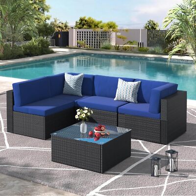 5 Piece Outdoor Patio PE Rattan Sectional Furniture Chair Set with Coffee Table