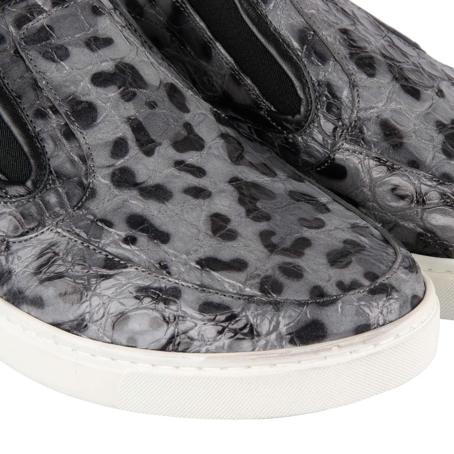 Pre-owned Dolce & Gabbana Caiman Leather Slip-on Sneaker Shoes London Leopard Gray Black
