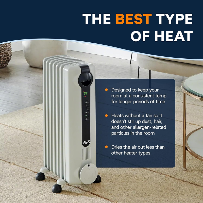 Oil-Filled Radiator Space Heater, Full Room Quiet 1500W, Adjustable Thermostat,