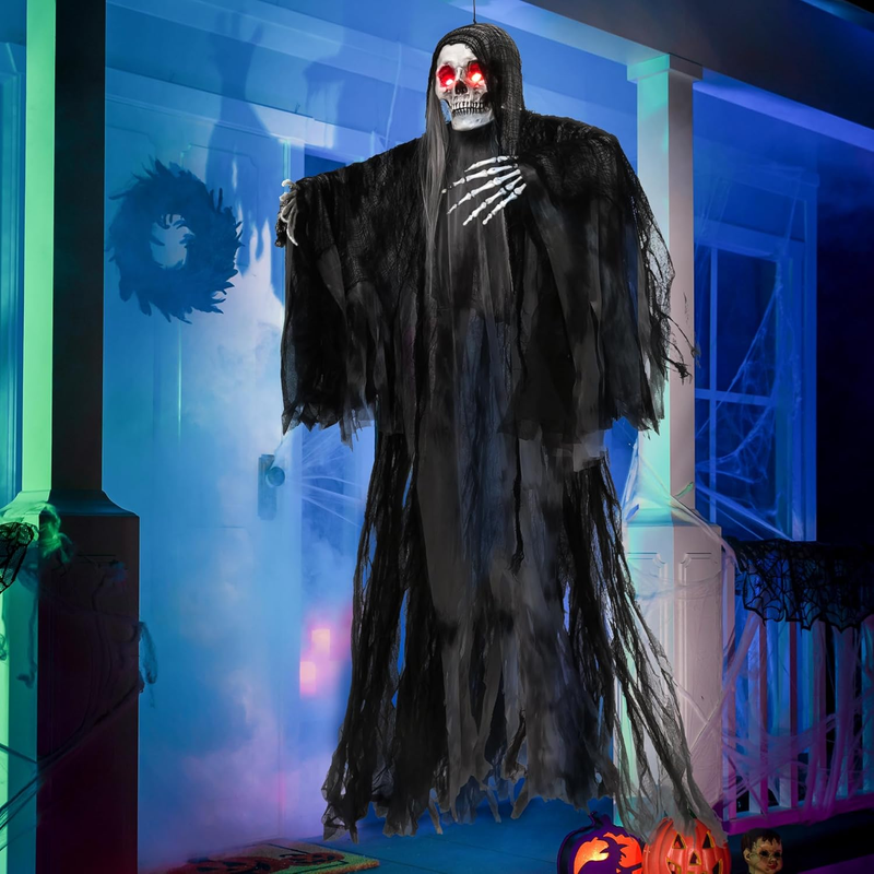 Halloween Animated Hanging Grim Reaper Glowing Eyes Voice Control Haunted Decor