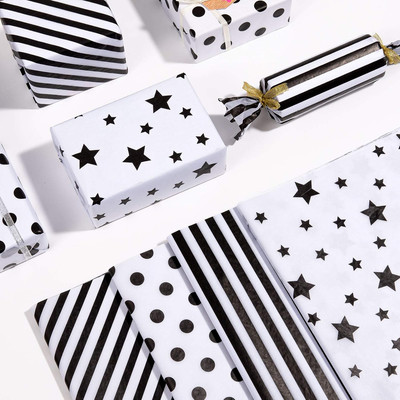 120 Sheet White Black Tissue Paper Star Stripes Dots Pattern Tissue Paper 4 Styl