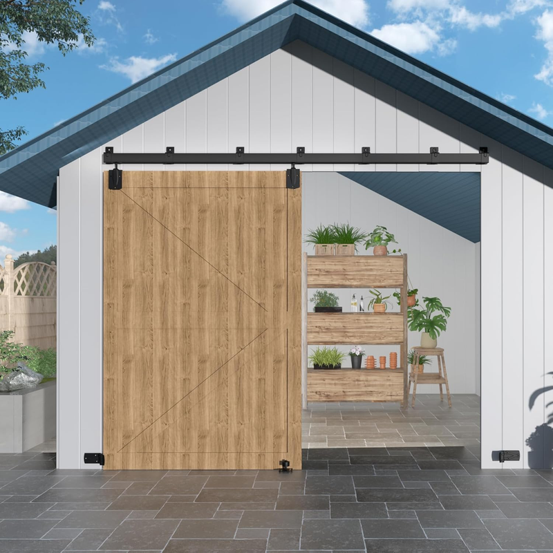 10FT Heavy Du Exterior Barn Door Hardware Kit,  Box Rail Hardware Kit, Outdoor Barn Door Hardware Kit for 1 Door(Door Not Include), 450 Lbs Capaci, Black