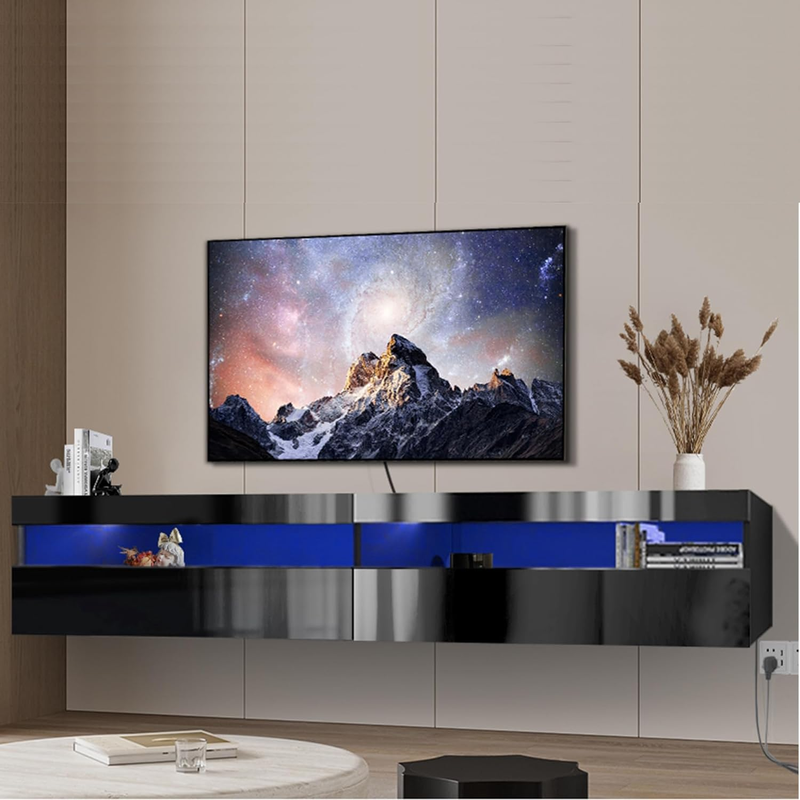 Floating TV Stand, Wall Mounted TV Shelf with Led Lights & P