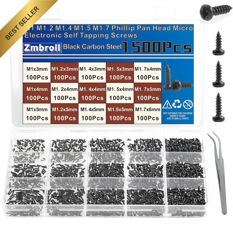1500Pcs Micro Eyeglass Screws Phillips Pan Head Screws Self-Tapping Electronic S