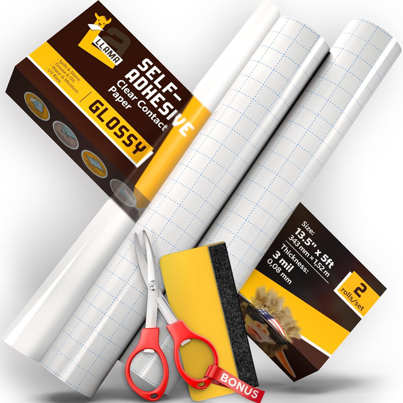Сlear Contact Paper 13.5 x 5ft/Roll - Multipurpose 2 Pack Self Adhesive Rolls