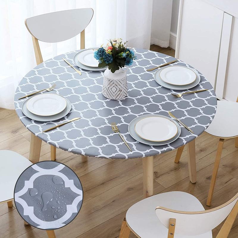 round Tablecloth, Waterproof Elastic Fitted Table Covers for 45" -56" Tables, Wi