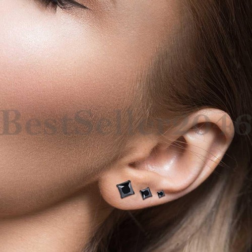3-8mm Stainless Steel Square Princess Cut Cubic Zirconia Men Women Stud Earrings