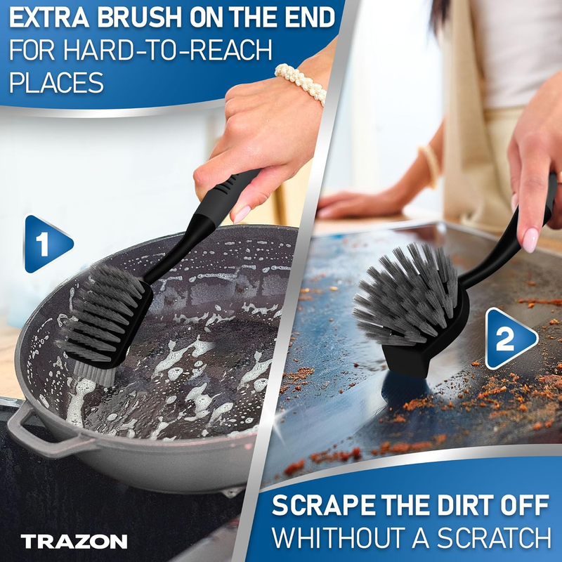Dish Brush Set of 3 with Bottle Water Brush, Scrub Brush and Scrubber Brush - Ki