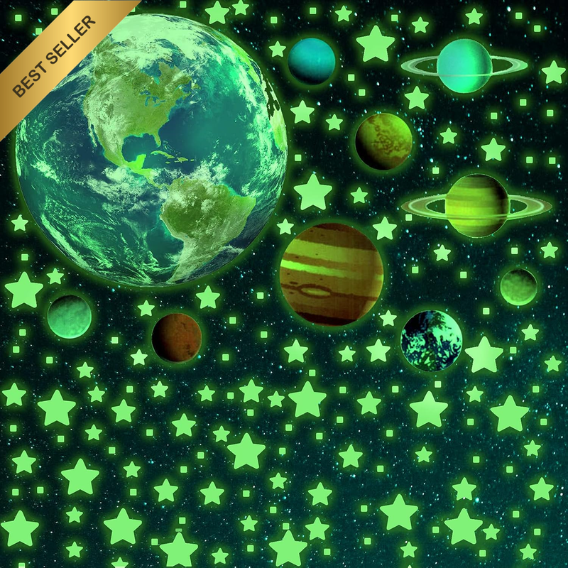 Snailgarden 470Pcs Glow in the Dark Stickers,Bright Solar System Wall Stickers a