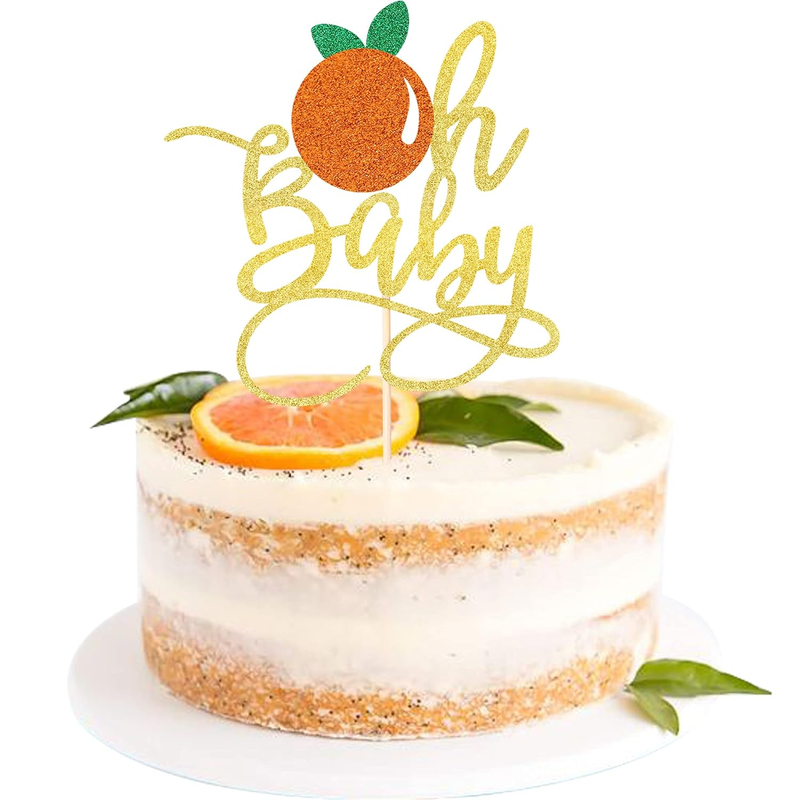 1 PCS Gold Oh Baby Cake Topper with Glitte Orange Little Cutie Cake Pick for Fru