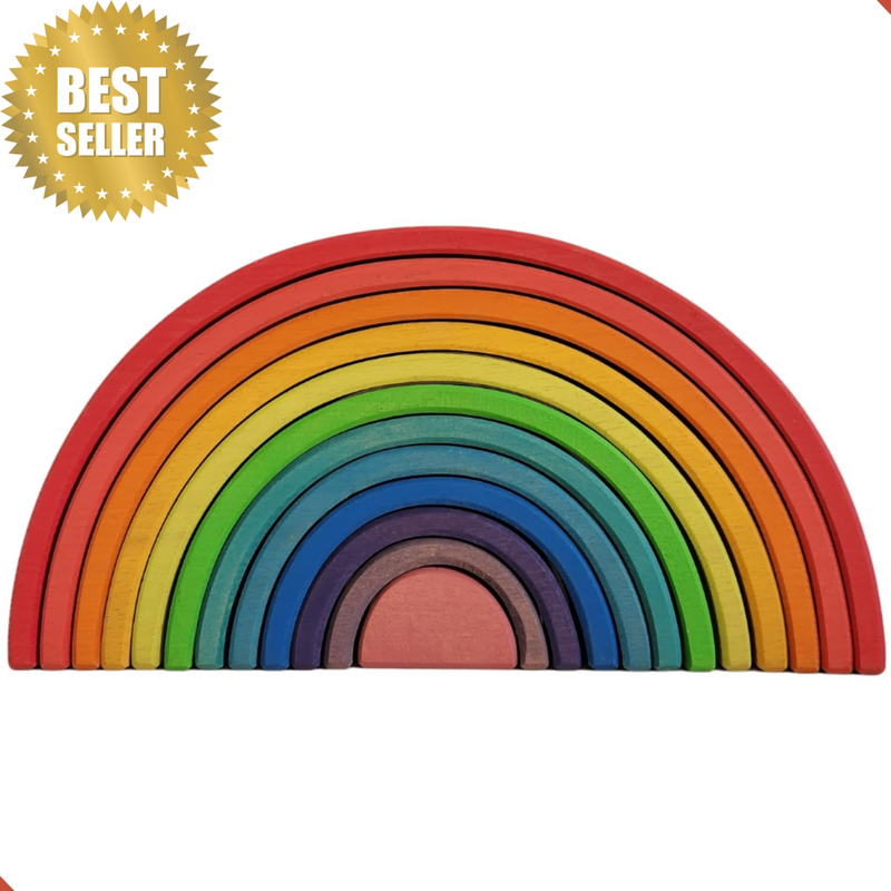 Wooden Rainbow Stacker Toy 12 Piece Pretend Play Montessori Inspired Building Bl