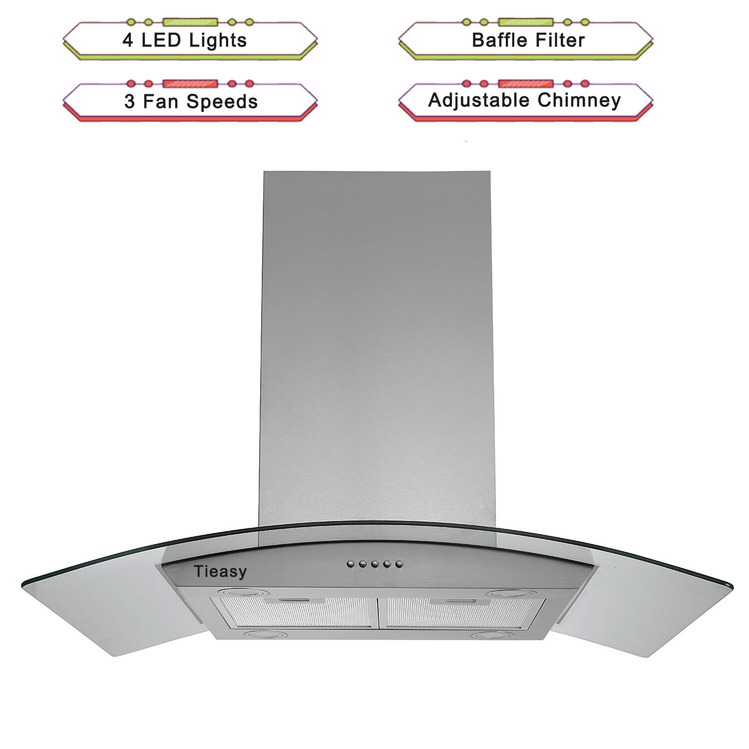 36 Inch Kitchen Stainless Steel Island Range Hood 900CFM Three Speed
