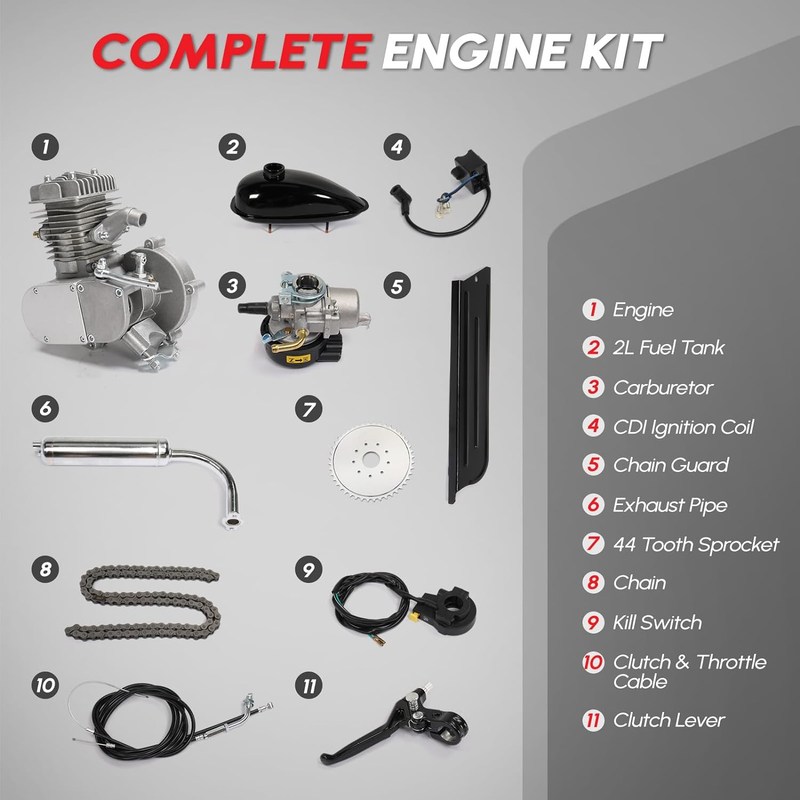 Engine Kit, 2 Stroke Bike Motor Kit Gas Motorized Bike Conversion K