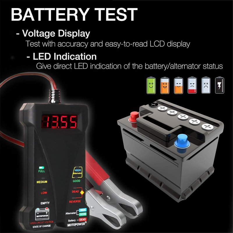 MP0514A 12V Digital Car Battery Tester Voltmeter and Charging System Analyzer wi