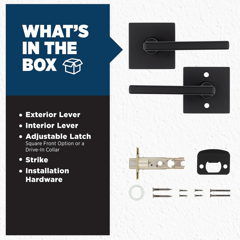 Halifax Matte Black Door Handle, Reversible Passage Lever, Interior Door Handles