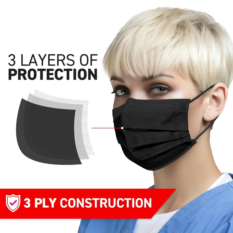 Face Masks- Black Procedure Masks - Medical Masks - Surgical Masks - ASTM Level