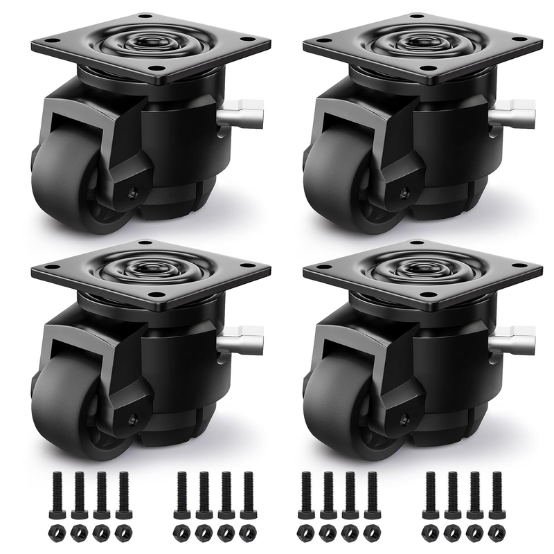 4 Pack Leveling Casters, Adjustable Heavy Duty Casters Set of 4, Swivel Plate Industrial Retractable Caster Wheels for Workbench,Machine, Equipment, Shelves (60F, 2200 Lbs Capacity, Black)