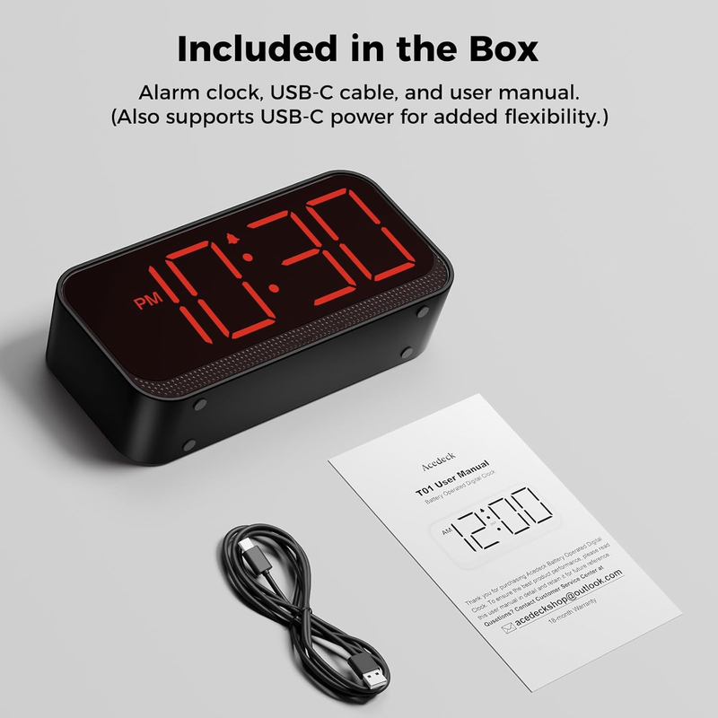 Battery Operated Digital Clock: Cordless Small Alarm Clock for Bedroom Travel -