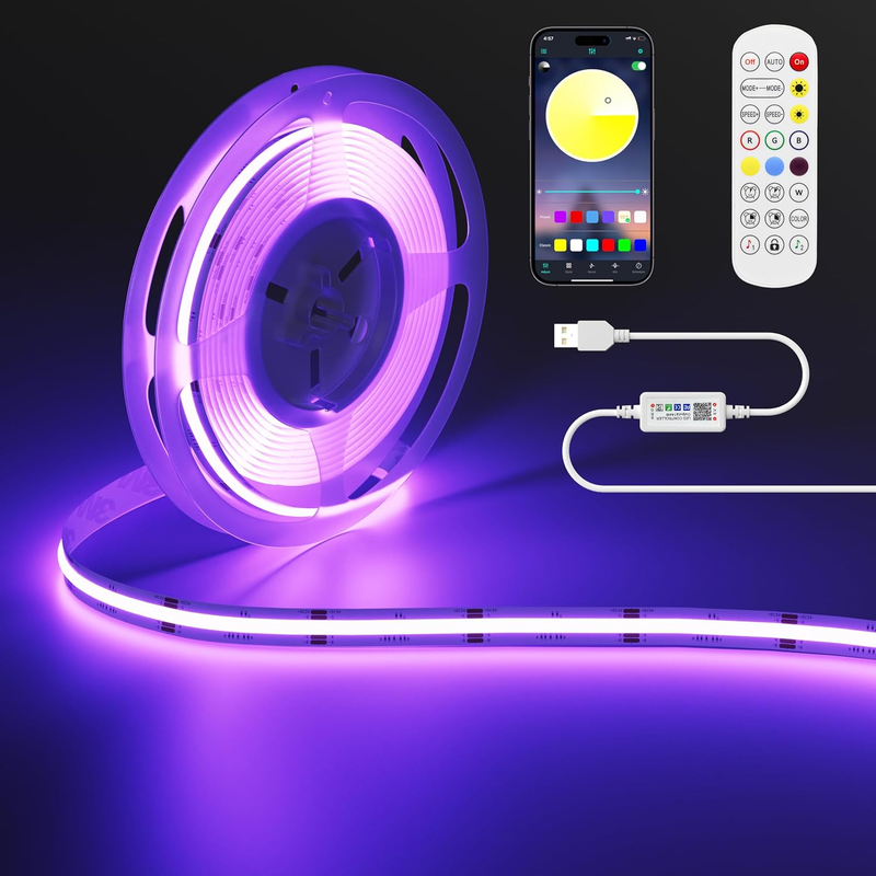 OULARA RGB COB LED Strip USB 5V 3M 1800Leds Colour Changing LED Strip Lights Mul
