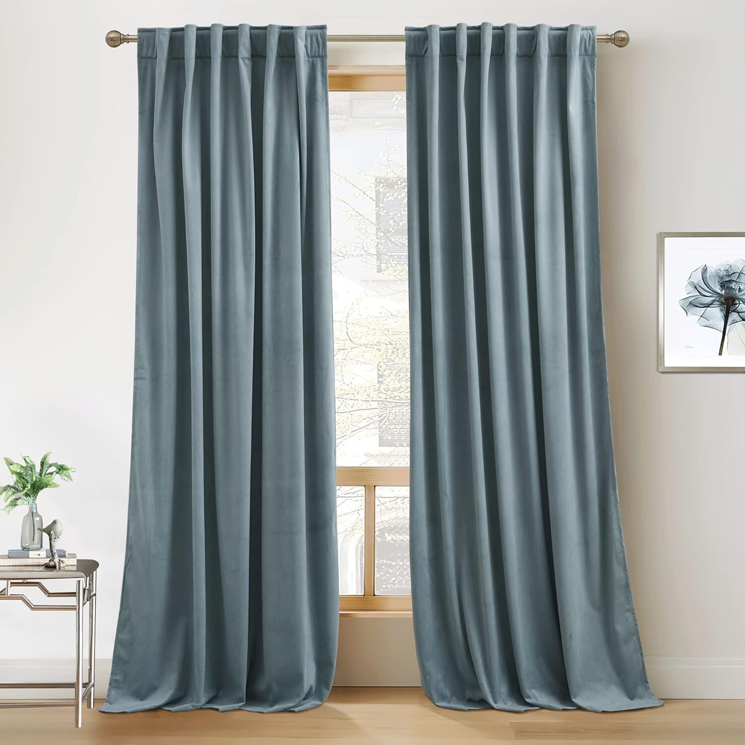 RYB HOME ** BLUE VELVET CURTAINS ** STONE BLUE -- 52 X 108 'NOISE REDUCING'
