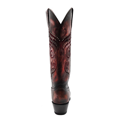 Pre-owned Ferrini Womens Masquerade V-toe Red Leather Cowboy Boots