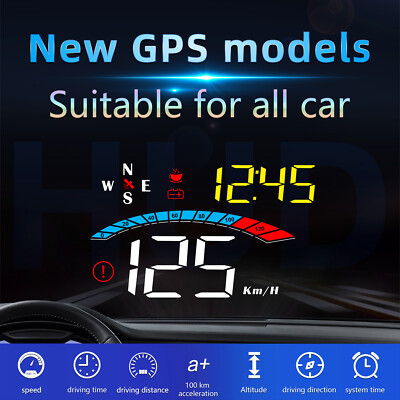 Car Digital HUD GPS Speedometer Head Up Display Overspeed Tired Alarm Clock MPH