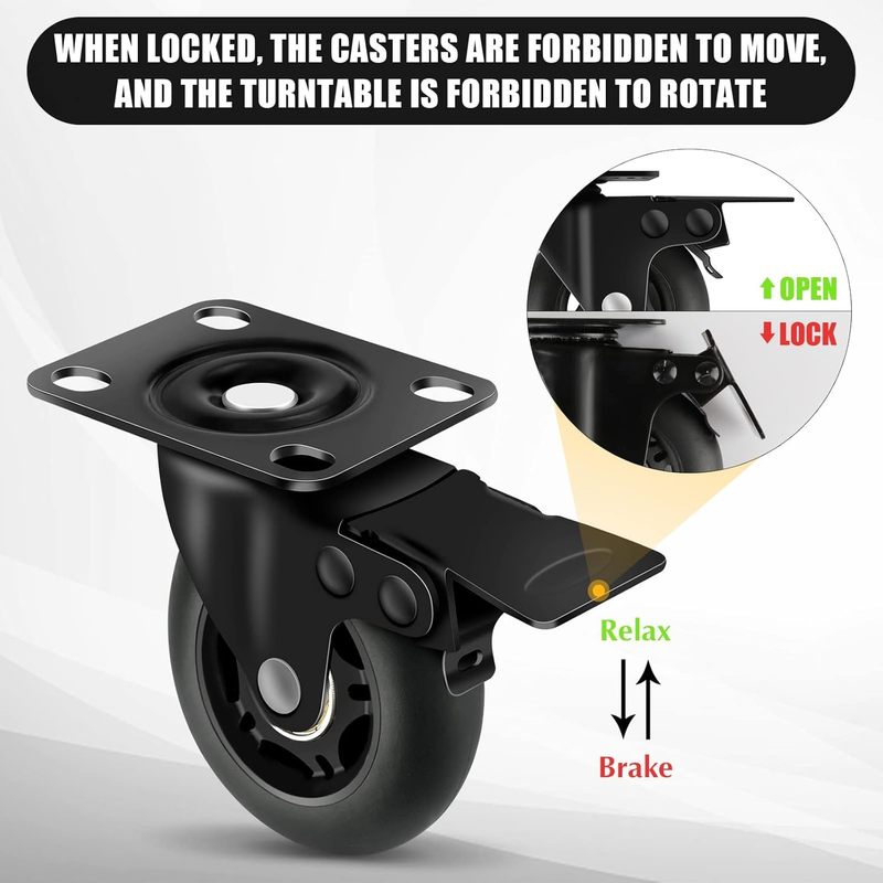 3" Casters Set of 4 ，4 Heavy Duty Quiet Casters, Max Load 2000LBS. Suitable to d