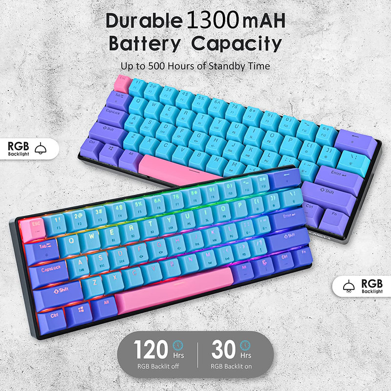 Surmen 60% Wireless Gaming Keyboard 60 Percent RGB Backlit Hot-Swappable GT61 Mi