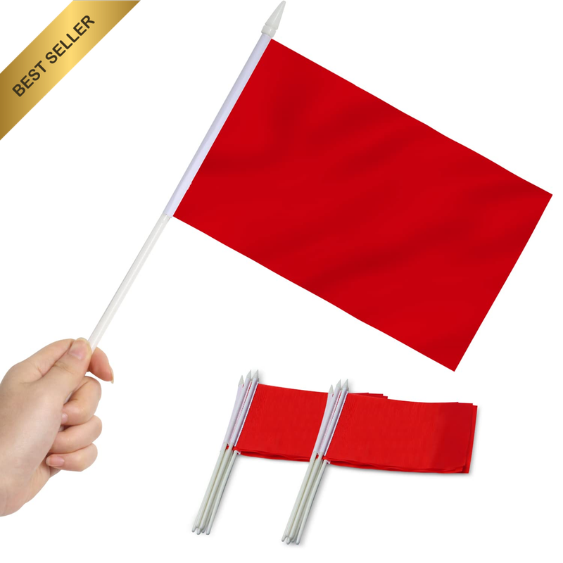 Red Mini Flag 12 Pack - Hand Held Small Miniature Solid Red Blank Flags on Stick