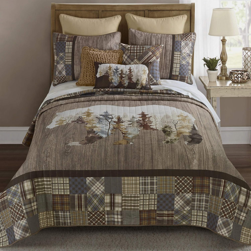 King Bedding Set - 3 Piece - Chimera Bear Lodge Quilt Set with King Quilt and King Pillow Shams - Machine Washable