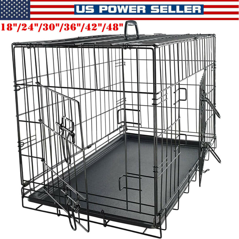 Dog Crate Kennel Extra Large 48" Folding Pet Cage Metal w/ 2