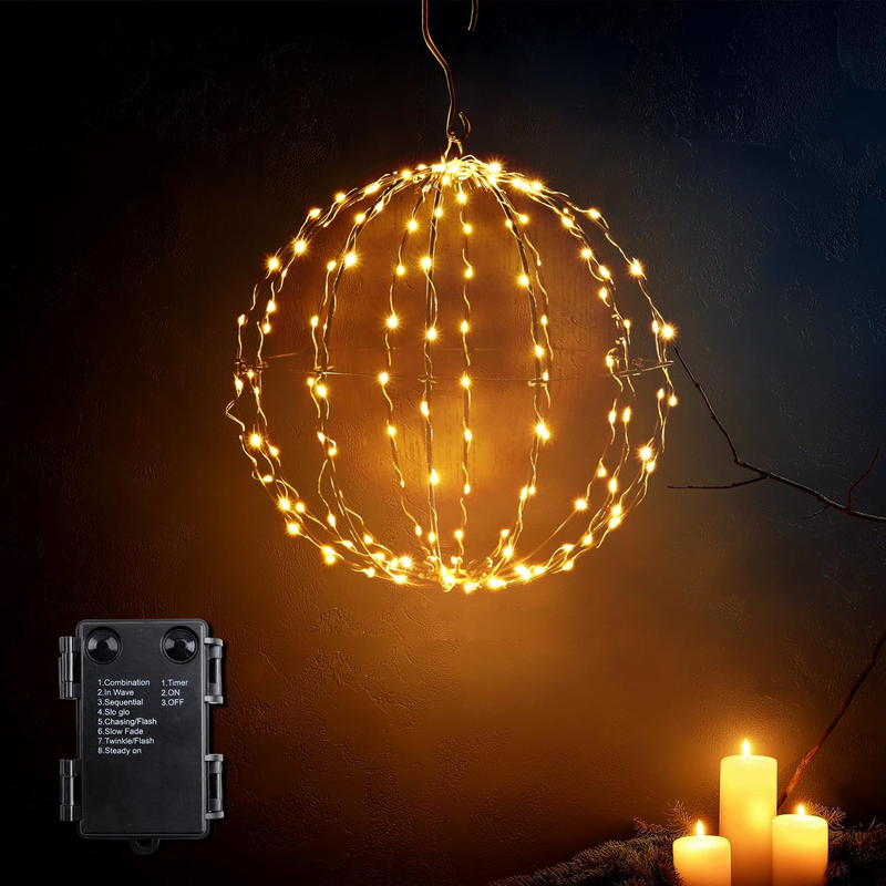 Da LIGHT Weihnachtsbeleuchtung Außen Batterie – Hängende LED Kugellichter Ø30 Cm