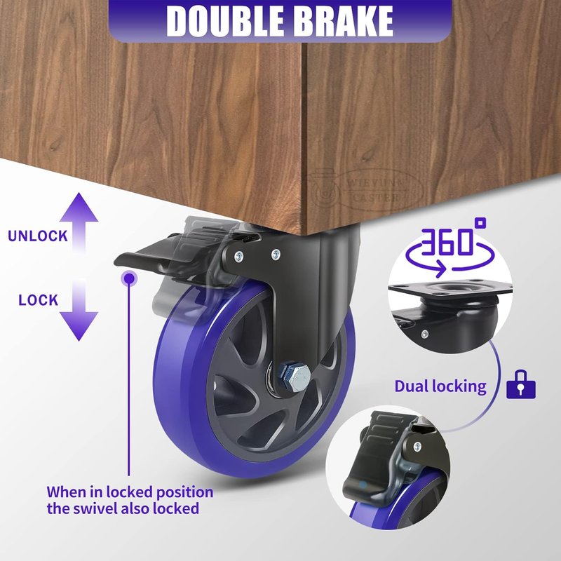 4 Inch Caster Wheels with Brake, Heavy Duty Casters Set of 4 2000lbs, Swivel Pla