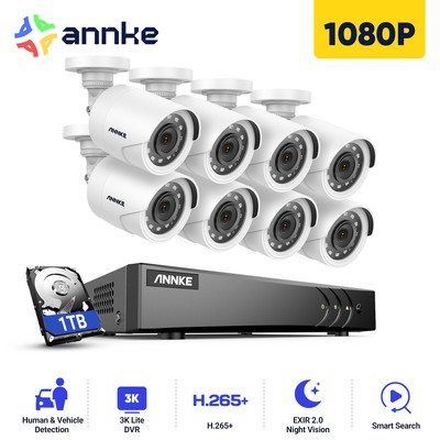 ANNKE 5in1 8CH 5MP Lite DVR Outdoor 1080P Security Camera System 1TB APP H.265+