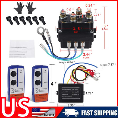 12V 250A Winch Solenoid Relay Contactor+2 Winch Remote Control +6Protecting Caps