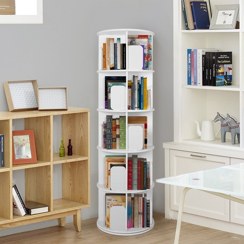 5 Tier Rotating Bookshelf 360 Bookcase Freestanding Storage Shelf Display Rack