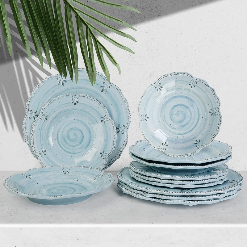 S 12 Pcs Plates And Bowls Sets Melamine Plates Indoor And Ou