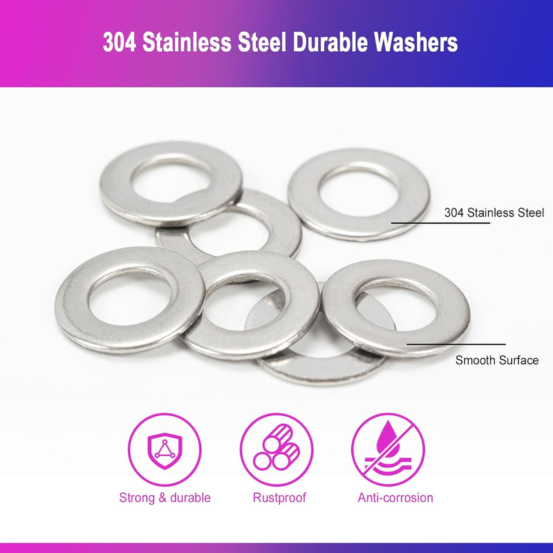 Washers for Screws, 750PCS Stainless Steel Washers, Metal Flat Washers, 9 Sizes