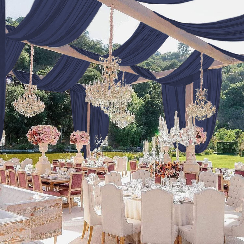Wedding Chiffon Ceiling Drapes Navy Blue Sheer Curtains for Backdrop 5Ftx10Ft 6