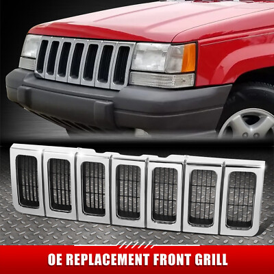 [Вертикальное ограждение] Для 96-98 Jeep Grand Cherokee OE Style Хромированная рамка передней решетки радиатора