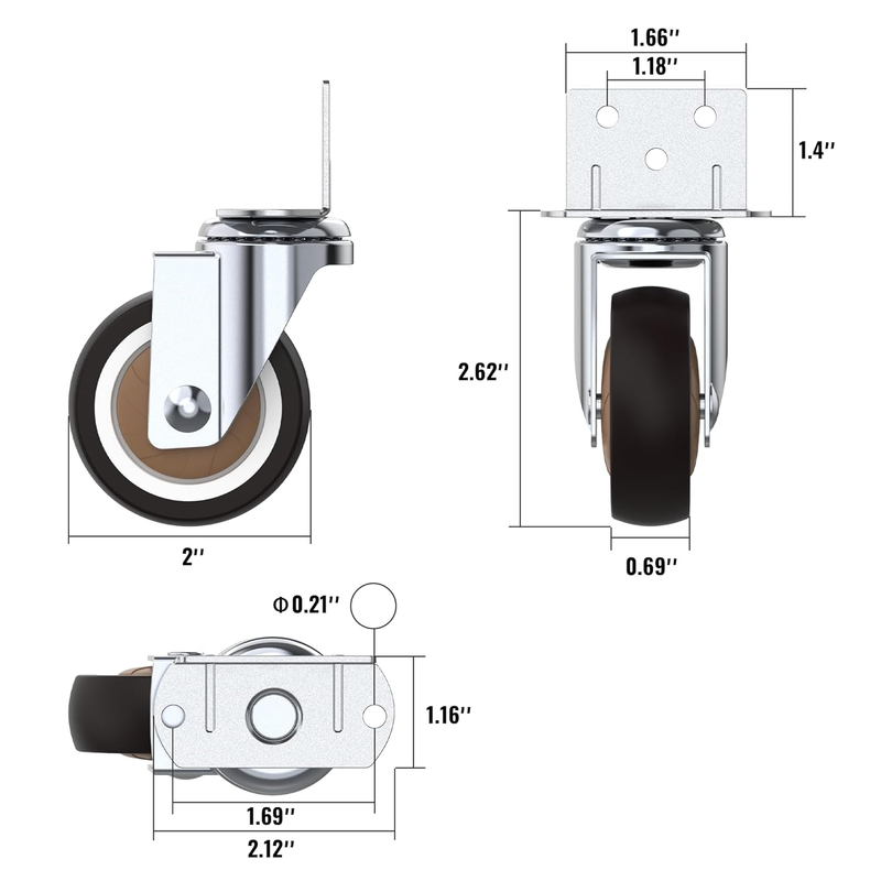 Side Mount Casters Wheels 2 Inch with Heavy Duty Thickened L-Shaped Plate Double