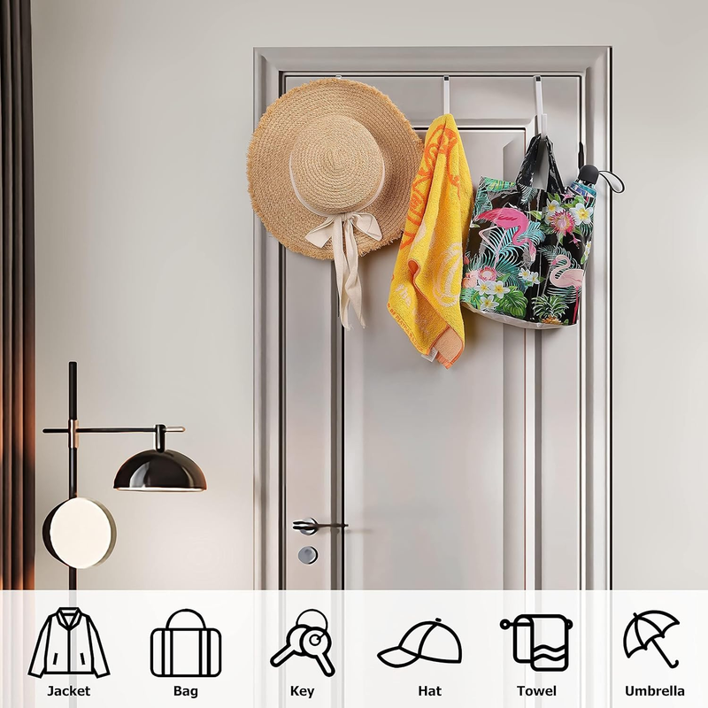 Over The Door Hooks 4 Packs, Over The Door Towel Hanger for Coat, Overdoor Hange
