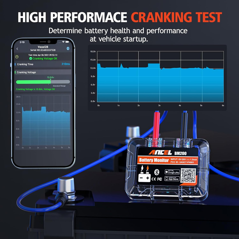 BM200 Car Battery Tester 12V Automotive Battery Monitor Bluetooth Auto Battery L