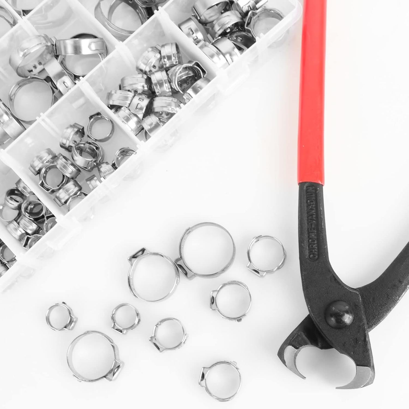 304 Stainless Steel Single Ear Hose Clamps -  115Pcs 6-28.6mm Stepless Hose Clam