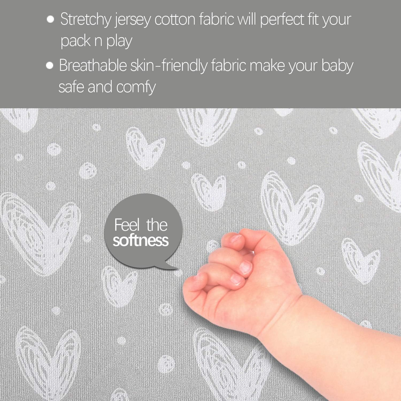 Pack and Play Fitted Sheets 2 Pack, 100% Natural Cotton Jersey Knit Fitted for P