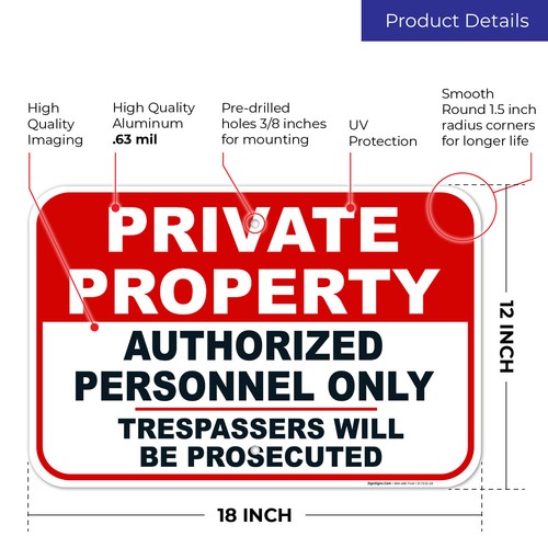 Private Property No Trespassing Sign, Authorized Personnel Only Sign,