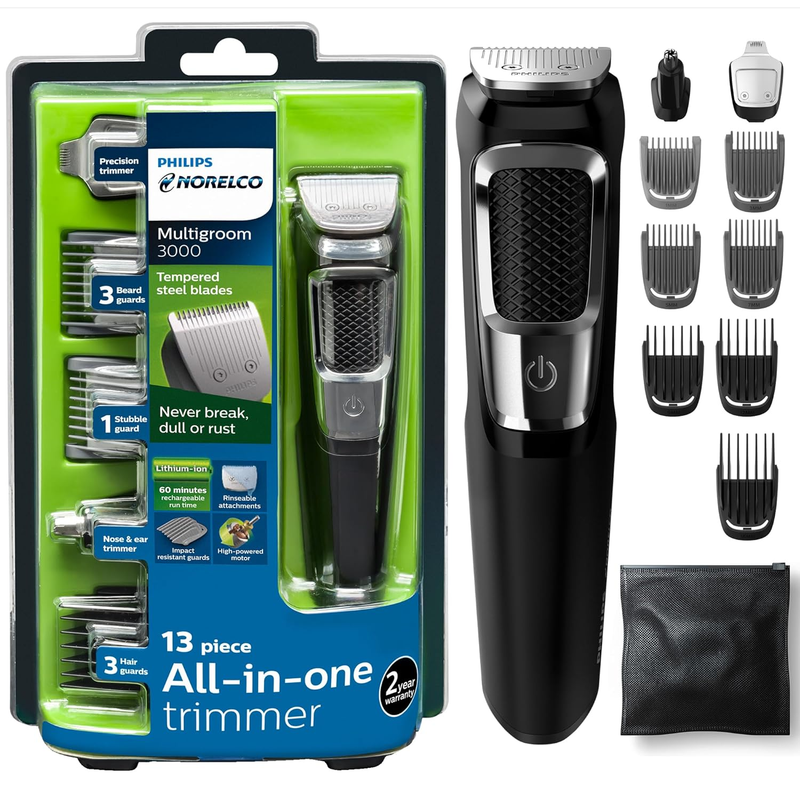 Norelco Multi Groomer All-In-One Trimmer Series 3000-13 Piece Mens Grooming Kit