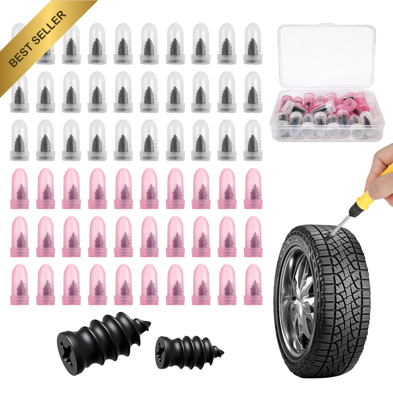 60PCS Tire Repair Rubber Nail, 2 Sizes Vacuum Tire Plug Screws, Car Quick Fix Ti