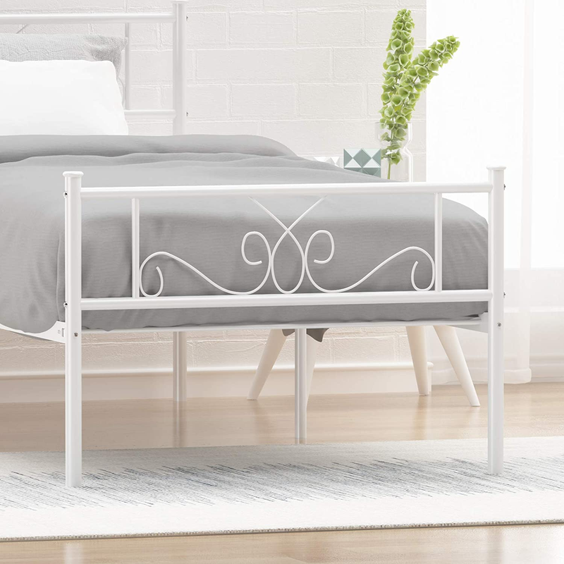 Platform Kids Boys Adult No Box Spring Needed Princess White Twin Size Bed Frame