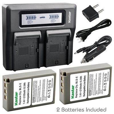 BLS-5 Battery & Dual LCD Charger for Olympus E-PL3 E-PL5 E-PL6 E-PL7 E-PL8 E-PM1
